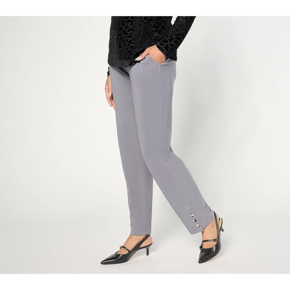 Dennis Basso Italia Knit Straight Leg Pants Gray Womens Size Medium Office